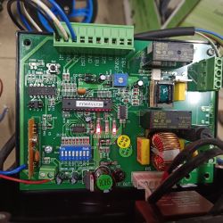 Close-up of a circuit board with various electronic components, including LEDs and connectors.
