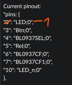 Screenshot of pin configuration with annotation on pin 0