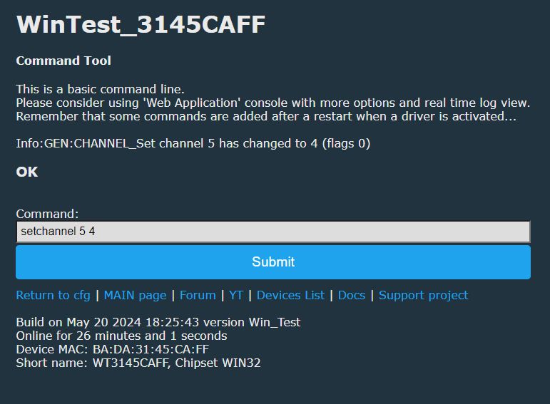 WinTest Command Tool Screenshot showing the WinTest command tool with a sample command.
