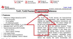 Section of TL431 datasheet with typo highlighted in word Programmable