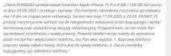 Zrzut ekranu z wiadomości dotyczącej reklamacji iPhone'a 15 Pro przez klienta Allegro.