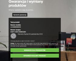 Interfejs strony gwarancyjnej z informacją o wygaśnięciu gwarancji.