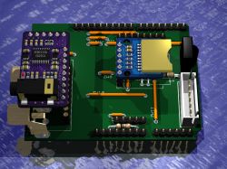 Render of a PCB with various components, including an ESP32-S3-Uno module.