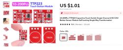 TTP223 touch modules with displayed price of 1.01 USD