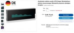 Analizator widma audio VFD z ekranem i wykresem słupkowym poziomu dźwięku.