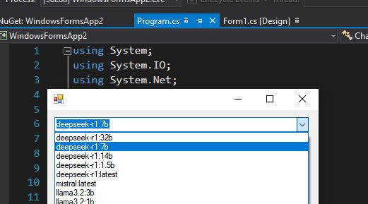 Screenshot of an application with a dropdown menu for selecting language models.