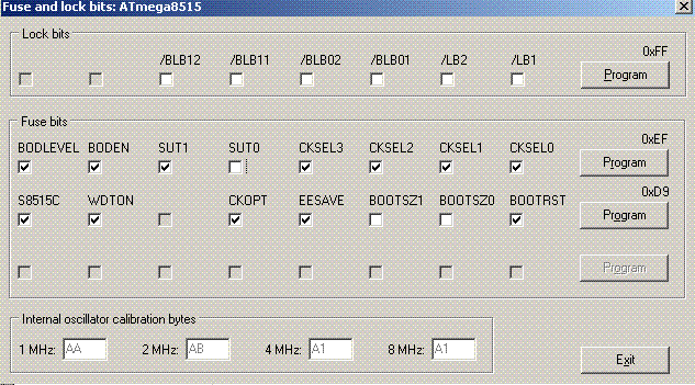 Atmega8515 - Jak poprawnie ustawić fuse bits dla zewnętrznego kwarcu 12MHz?