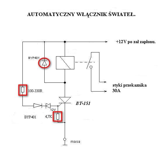 Światła dzienne z wykorzystaniem drogowych + włącznik
