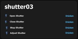 Control panel for shutter03 with options to open, close, stop, and adjust the shutter