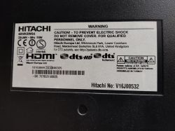 Etykieta specyfikacji technicznej telewizora Hitachi model 40HK6W64.