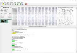 Screenshot of NeoProgrammer with hex view and log showing SPI flash W25Q64CV programming