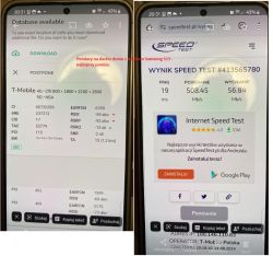 Pomiar siły sygnału i test prędkości Internetu na Samsungu S23.