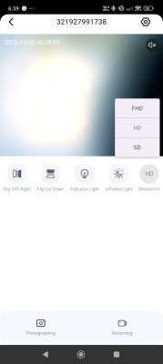 Camera app interface with bright light in the preview image