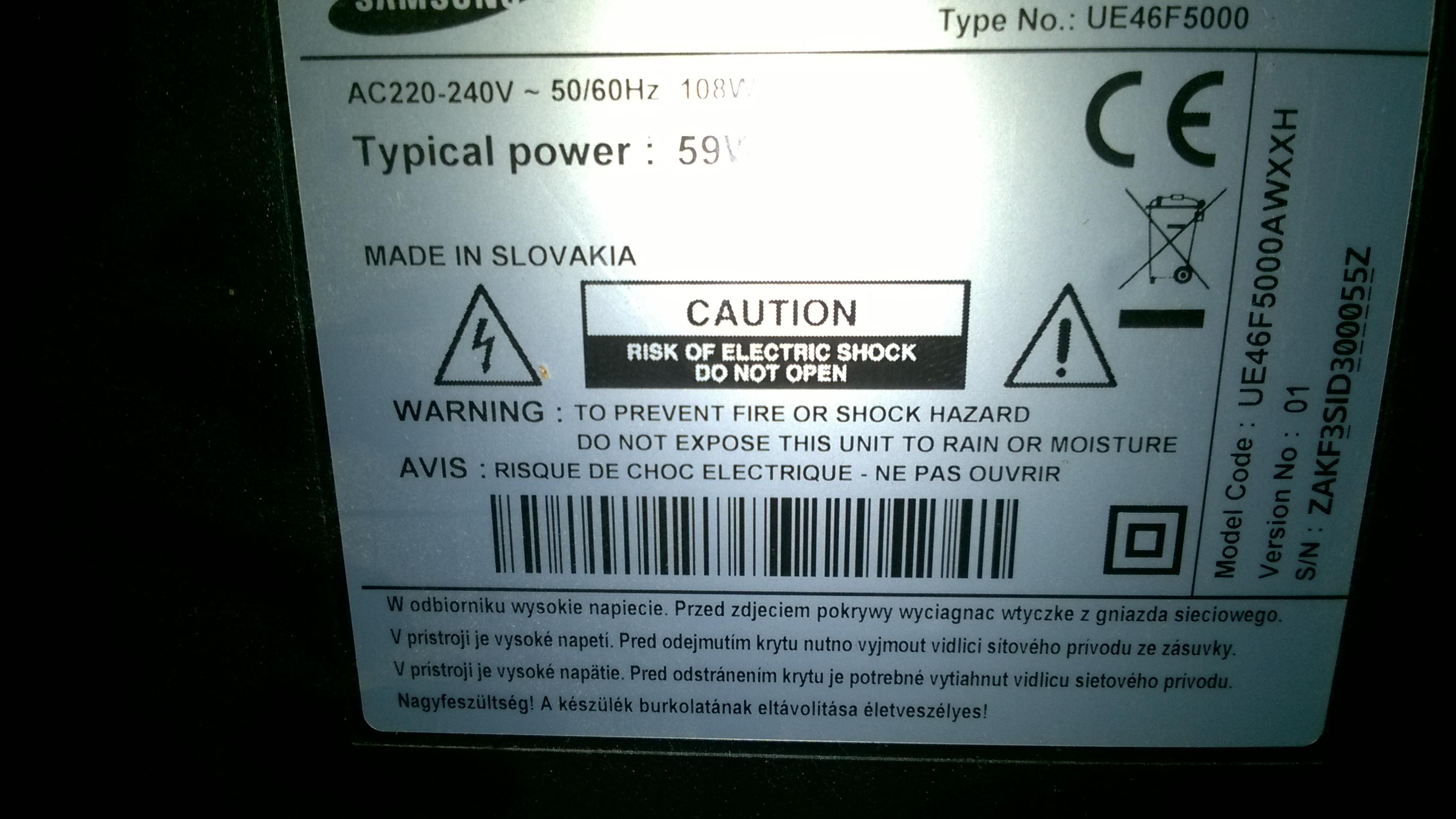 Samsung UE46F5000 - Telewizor wyłącza się po kilku sekundach, mruga