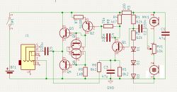 Electrical circuit diagram featuring two microphones, various components, and connections.