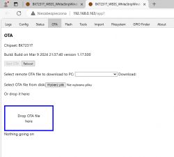 OTA interface page for BK7231T with file upload feature.