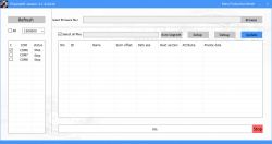 Screenshot of the PhoenixMC application in mass production mode with a table and firmware update options.