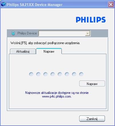 MP3 Philips SA2115/02 nie można uruchomić