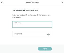 Setting Wi-Fi Network Parameters for Arduino Configuration screen for entering Wi-Fi network name and password for a device.