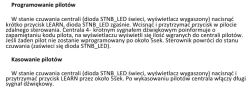 Instrukcja programowania i kasowania pilotów do centrali sterującej bramą, z opisem działania przycisku LEARN.