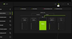GC UPS app dashboard showing 75% battery and 225.1 V output voltage