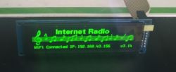 OLED display showing Internet Radio message and IP address 192.168.43.156.