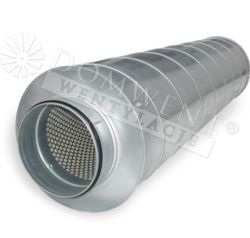 Metal ventilation silencer with protective mesh.