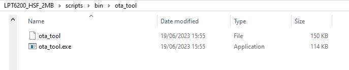 Screenshot of ota_tool folder showing two files: ota_tool and ota_tool.exe