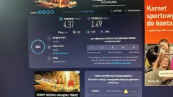 Test prędkości internetu na stronie speedtest.net z wynikiem 4,37 Mbps pobierania i 1,49 Mbps wysyłania dla sieci Plus.