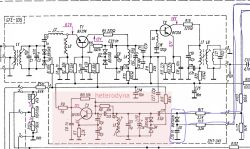 Fragment schematu elektronicznego z zaznaczonym oscylatorem heterodyny i diodą pojemnościową