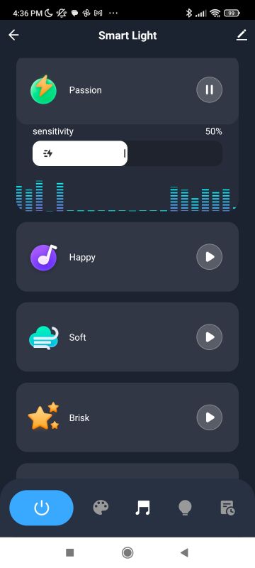 WS2812 Lights Control App App screen for controlling WS2812 lights with lighting modes.