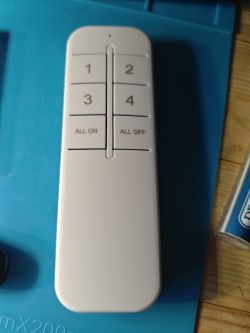 Remote control with four numeric buttons and two function buttons.