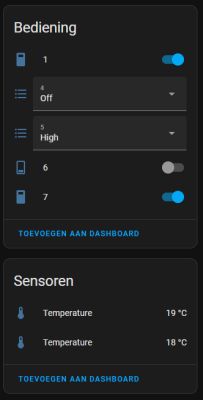 Screenshot showing air conditioner settings in the OpenBeken app with dpID values for climate functions.