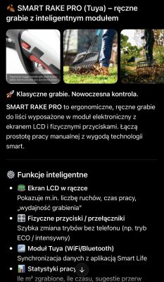 Screenshot about “SMART RAKE PRO (Tuya)” with rake photos and a bullet list of smart features.