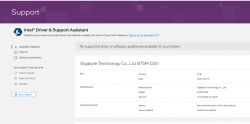 Zrzut ekranu z Intel Driver & Support Assistant, który informuje o braku dostępnych aktualizacji sterowników dla systemu.