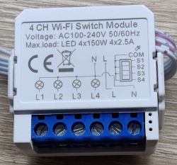 AVATTO WSM16-W4 Wi-Fi Relay Module AVATTO WSM16-W4 Wi-Fi relay module with connection designations.