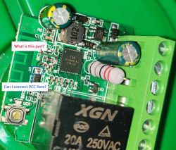 Photo of a circuit board with markings indicating potential VCC connection points.