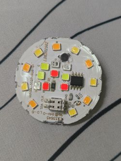 Round RGB LED PCB module with multicolor LEDs and electronic components