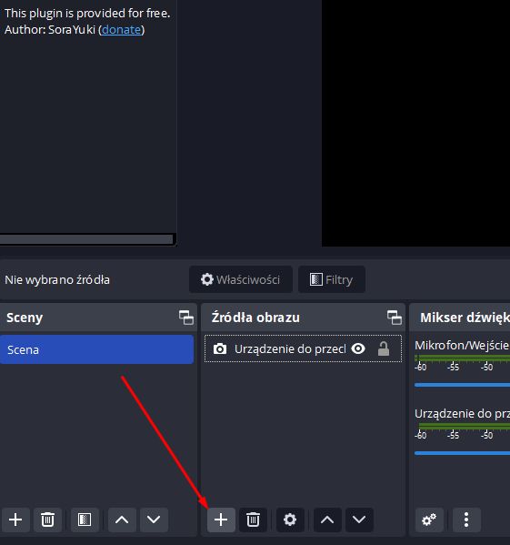 Panel ustawień sceny w OBS Studio