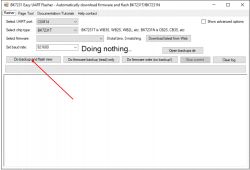 Screenshot of BK7231 Easy UART Flasher tool with Do backup and flash new option highlighted.