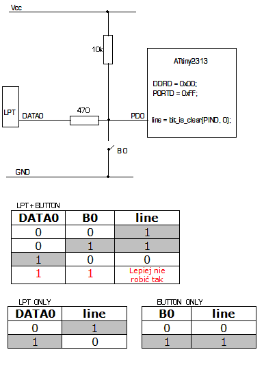 [ATtiny2313][C] Alternatywa dla przycisku - LPT