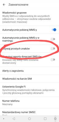 Brak wyświetlania polskich znaków w konwersacji SMS na LG K61