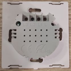 Flush-mounted electrical connector with labeled terminals Flush-mounted electrical socket with terminal markings L3, L2, L1, L, N.
