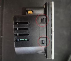 Side View of BSEED E-Series 4Gang Switch with Clips Side view of BSEED E-Series 4Gang switch with marked clips for disassembly.