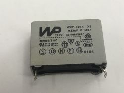 Kondensator WIMA WXP-334K X2 0,33 µF 275 V~ z nadrukami i wyprowadzeniami