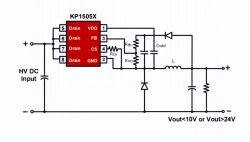 Power supply schematic using KP1505X IC with labeled resistors and inductor
