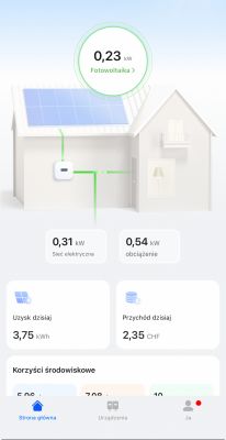 Screenshot of an app for monitoring photovoltaic energy usage.