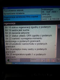 VW GOLF VI 1.6TDI - DPF nie wykonuje regeneracji wymusznej oraz aktywnej