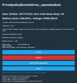Screenshot of a Tuya device interface displaying battery level, temperature, and WiFi status data.