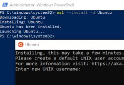 Ubuntu Installation via WSL in PowerShell Screenshot showing Ubuntu installation via WSL in the Windows PowerShell window.
